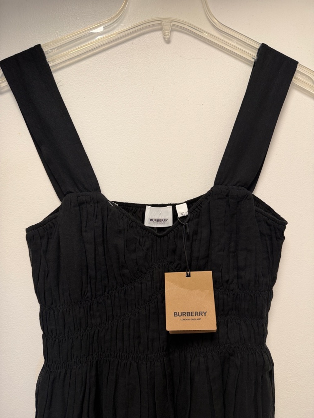 NWT Burberry Delilah Black Smocked Cotton Midi Dress 8084316 - Sz 6 - Picture 6 of 9